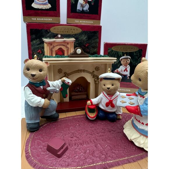Hallmark Bearingers Set 1993 Keepsake Christmas Ornaments Fireplace Boxes 4 item - Picture 11 of 14